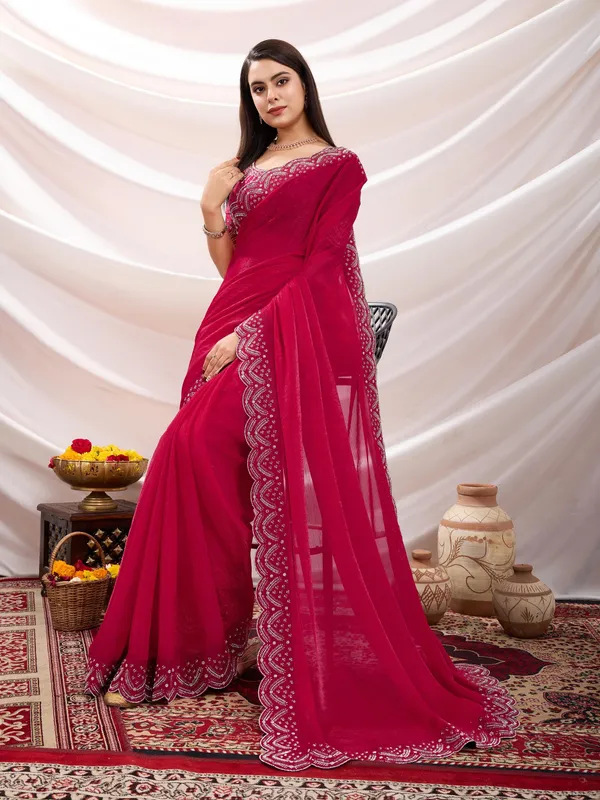 Crimson_Red_Chiffon_Saree_with_Embroidered_Border