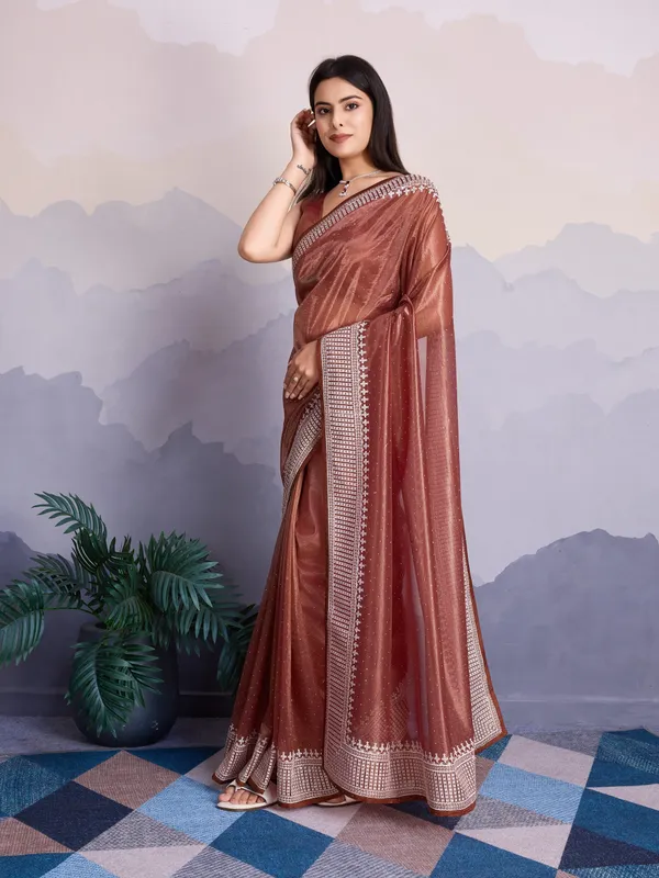 Metallic_Brown_Maharani_Style_Infused_Twill_Net_In_Shiny_Saree