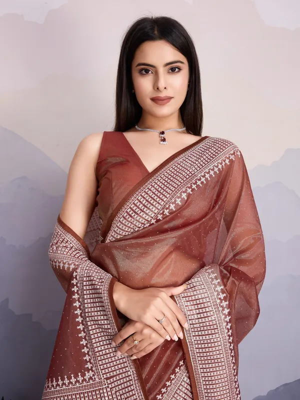 Metallic_Brown_Maharani_Style_Infused_Twill_Net_In_Shiny_Saree