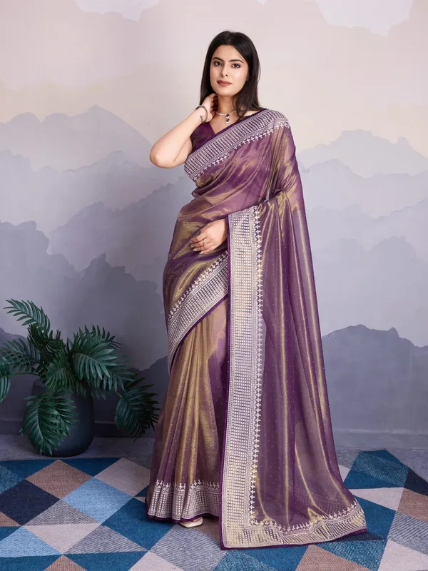 Wine_Maharani_Style_Infused_Twill_Net_Wine_Saree.