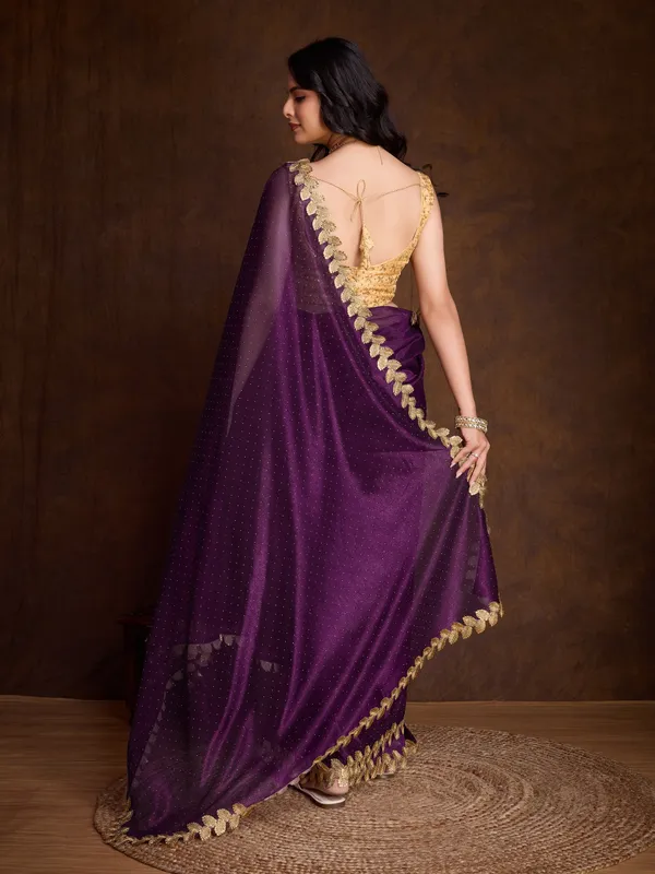 Royal_Purple_with_Golden_Lace_border_Infused_Twill_With_Dual_Blouse_Saree