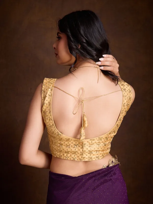 Royal_Purple_with_Golden_Lace_border_Infused_Twill_With_Dual_Blouse_Saree