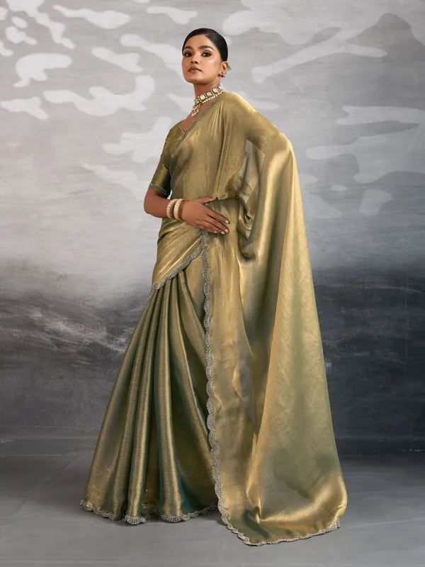 Golden_Olive_Burberry_Chiffon_Saree_with_Zarkan_&_Cutdana_Applique_Lace_Work