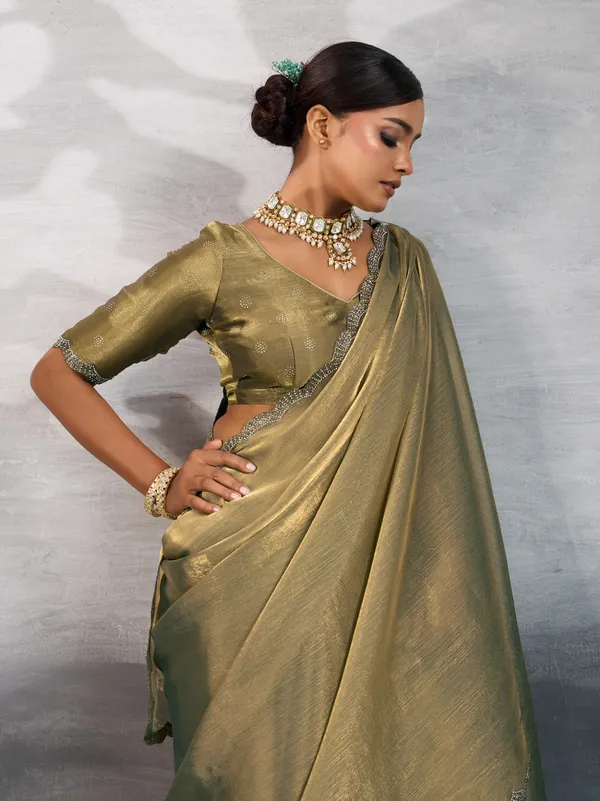 Golden_Olive_Burberry_Chiffon_Saree_with_Zarkan_&_Cutdana_Applique_Lace_Work