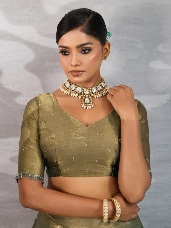 Golden_Olive_Burberry_Chiffon_Saree_with_Zarkan_&_Cutdana_Applique_Lace_Work