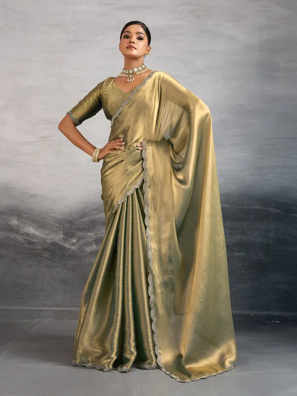 Golden_Olive_Burberry_Chiffon_Saree_with_Zarkan_&_Cutdana_Applique_Lace_Work