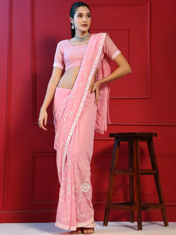 Baby_Pink_Georgette_Sequins_Embroidered_Saree