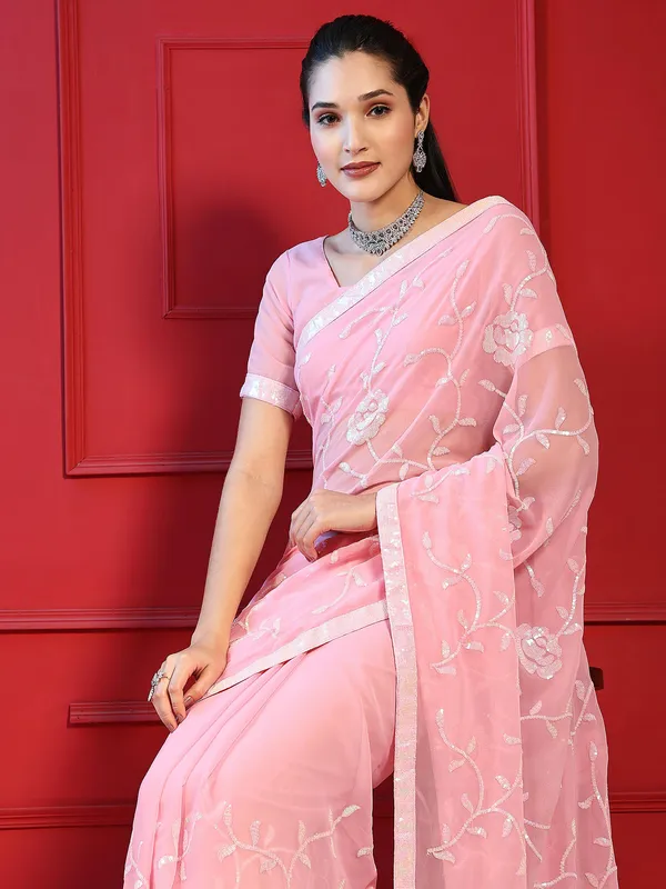 Baby_Pink_Georgette_Sequins_Embroidered_Saree