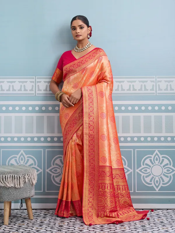 Rani_Pink_&_Peach_Kanjivaram_Soft_Silk_Saree