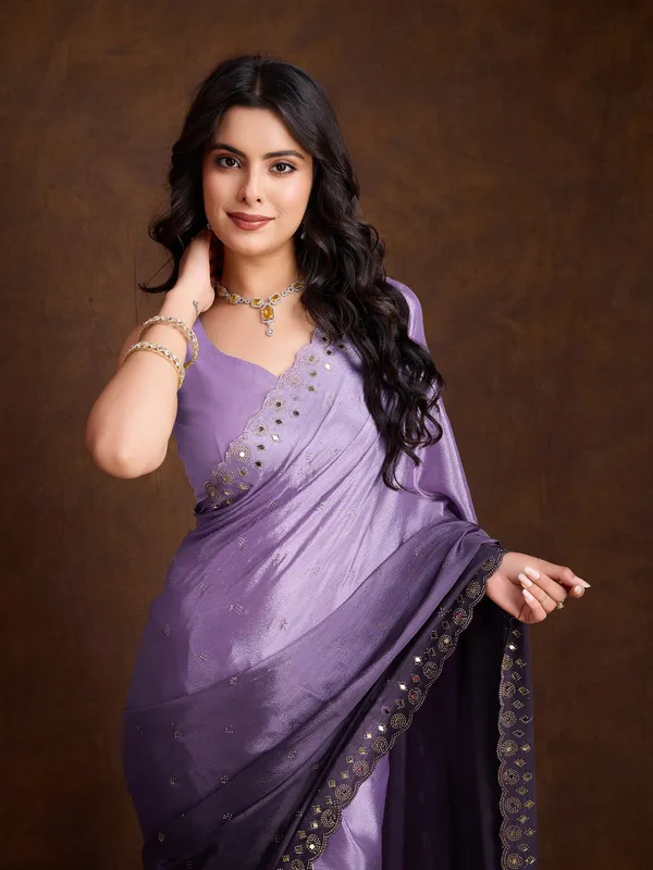 Lavender_to_Deep_Purple_Ombre_Chinnon_Saree_with_Mirror_Work_Border