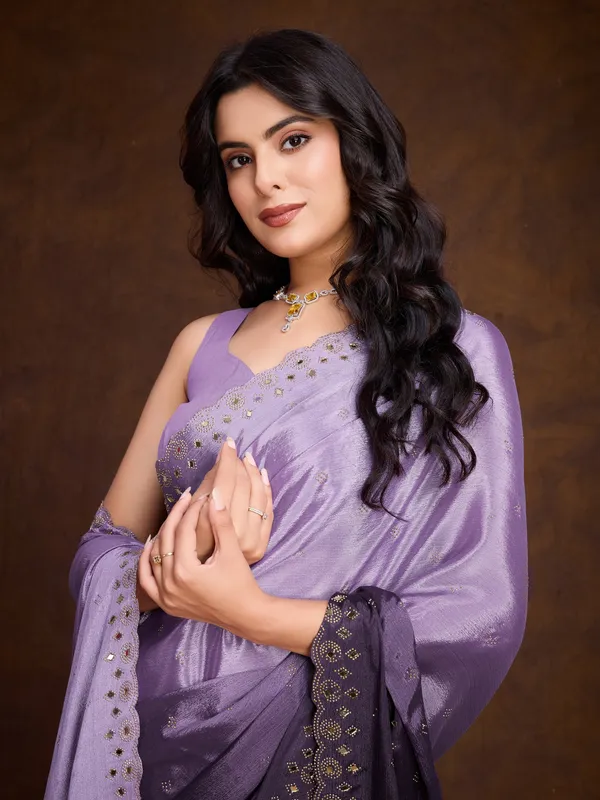 Lavender_to_Deep_Purple_Ombre_Chinnon_Saree_with_Mirror_Work_Border