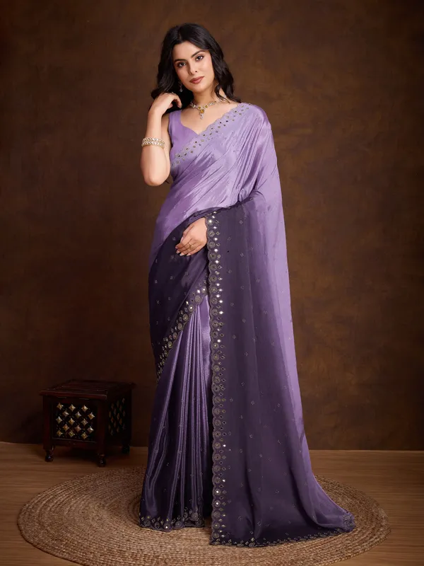 Lavender_to_Deep_Purple_Ombre_Chinnon_Saree_with_Mirror_Work_Border
