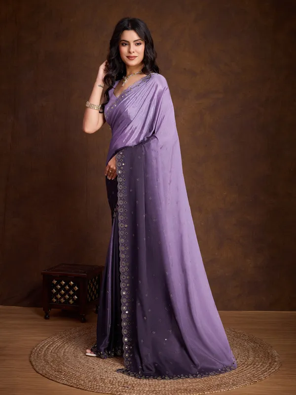 Lavender_to_Deep_Purple_Ombre_Chinnon_Saree_with_Mirror_Work_Border