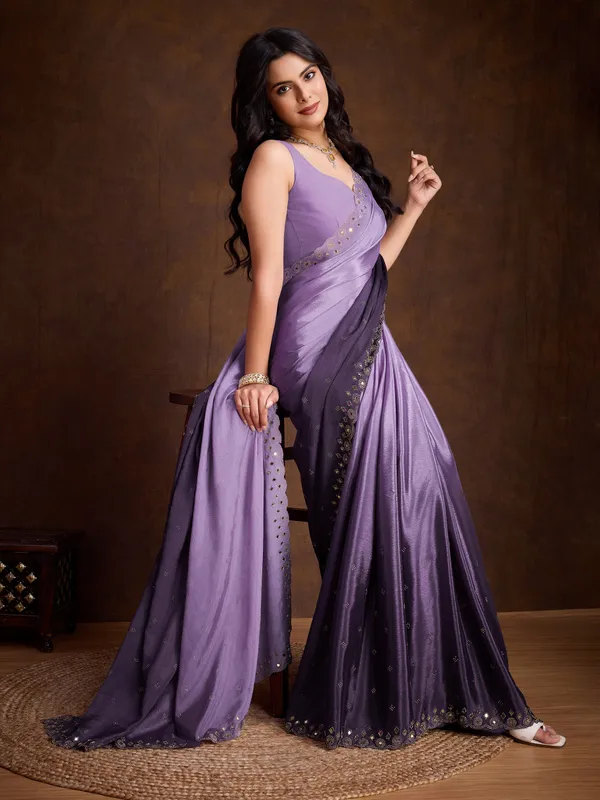Lavender_to_Deep_Purple_Ombre_Chinnon_Saree_with_Mirror_Work_Border
