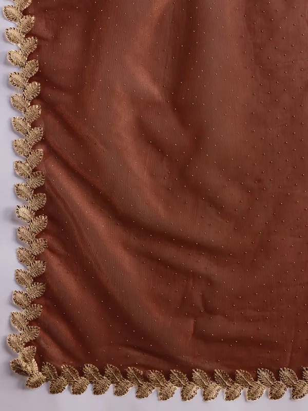 Burnt_Copper_Brown_with_Golden_Lace_Detailing_Infused_Twill_With_Dual_Blouse_Options_Saree