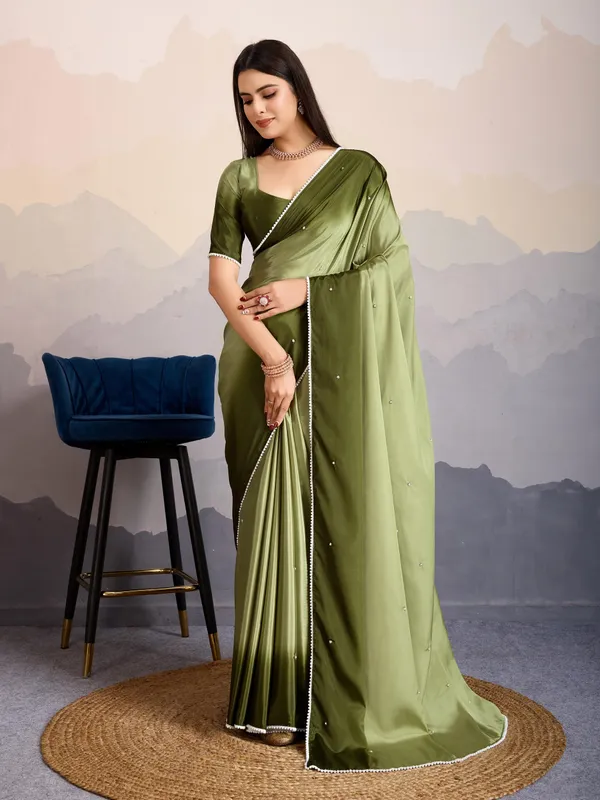 Olive_&_Moss_Green_Shaded_Crepe_Satin_With_Pearl_&_Bead_Embellishments_Saree_For_Women