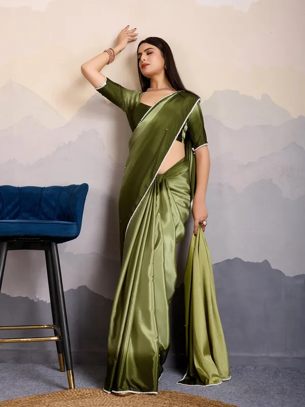 Olive_&_Moss_Green_Shaded_Crepe_Satin_With_Pearl_&_Bead_Embellishments_Saree_For_Women