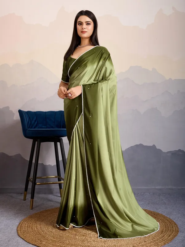 Olive_&_Moss_Green_Shaded_Crepe_Satin_With_Pearl_&_Bead_Embellishments_Saree_For_Women