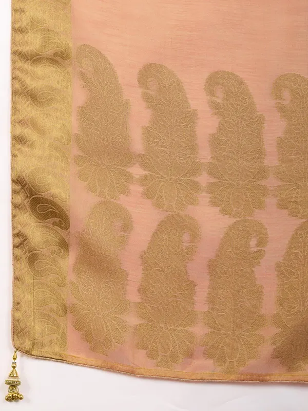 Peachy_Pink_Linen_Tissue_With_Golden_Zari_Weaving_Designer_Blouse_&_Tassels_Saree