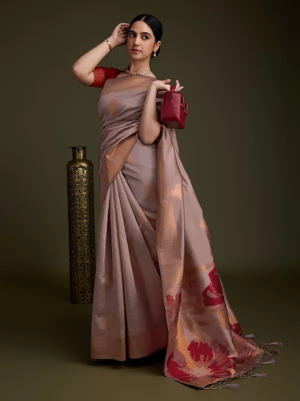 Red_&_Dusty-Beige_En_Soft_Banarasi_Silk_With_Fancy_Digital_Woven_Pallu_&_Maroon_Blouse_Saree_For_Women