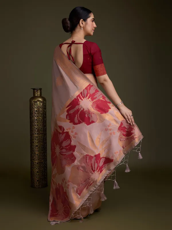 Red_&_Dusty-Beige_En_Soft_Banarasi_Silk_With_Fancy_Digital_Woven_Pallu_&_Maroon_Blouse_Saree_For_Women