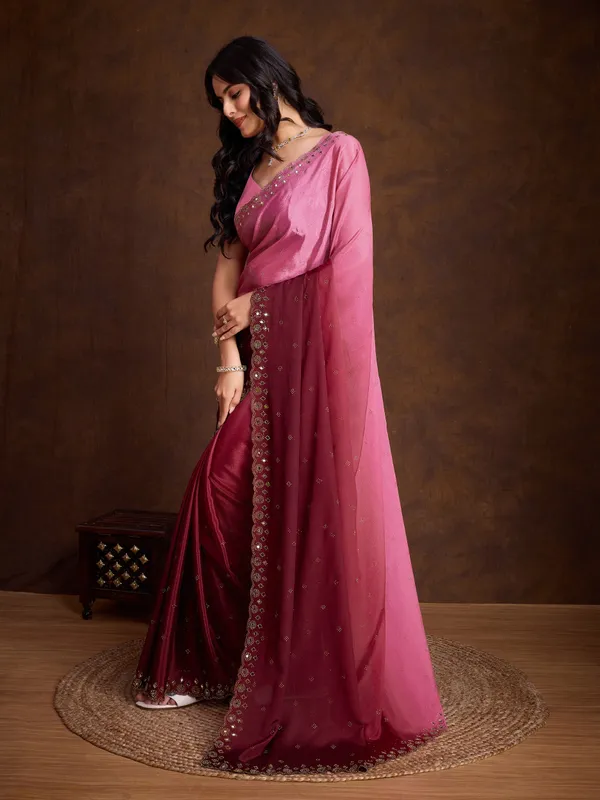 Rose_Pink_to_Wine_Ombre_Chinnon_Saree_with_Embroidered_Boreder