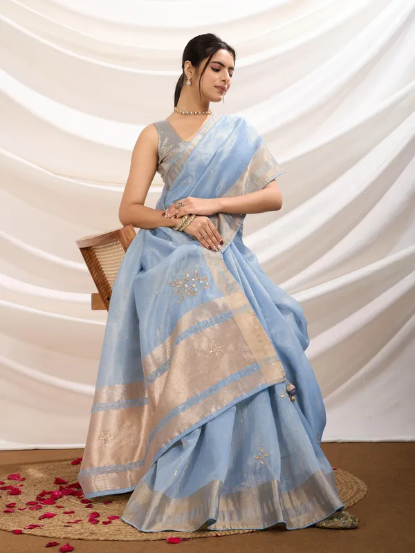 Sky_Blue_Saree_with_Golden_Zari_Border