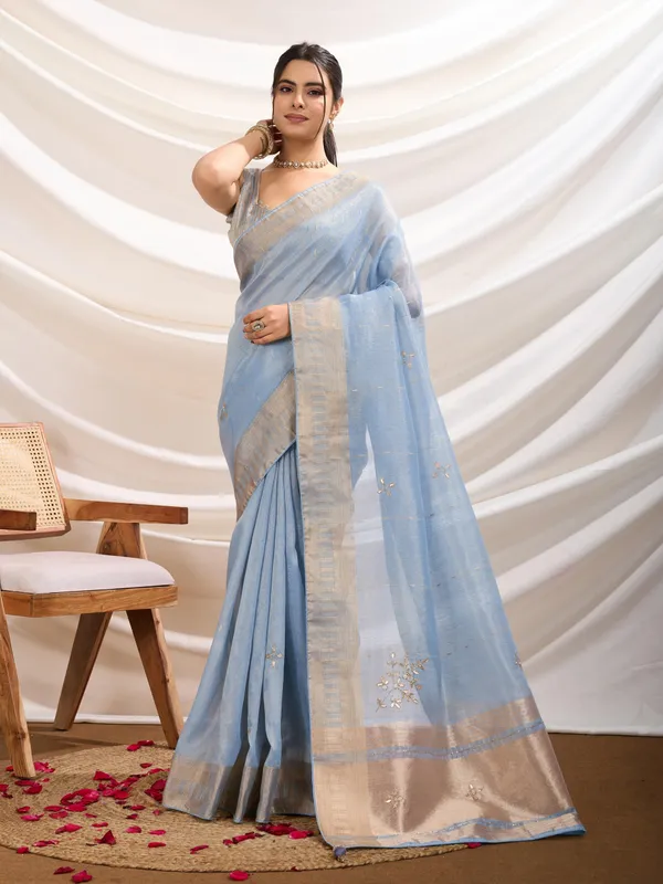 Sky_Blue_Saree_with_Golden_Zari_Border