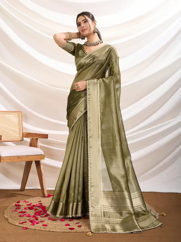 Rich_Henna_Green_with_radiant_gold_Infused_Tissue_Linen_Saree_For_Women