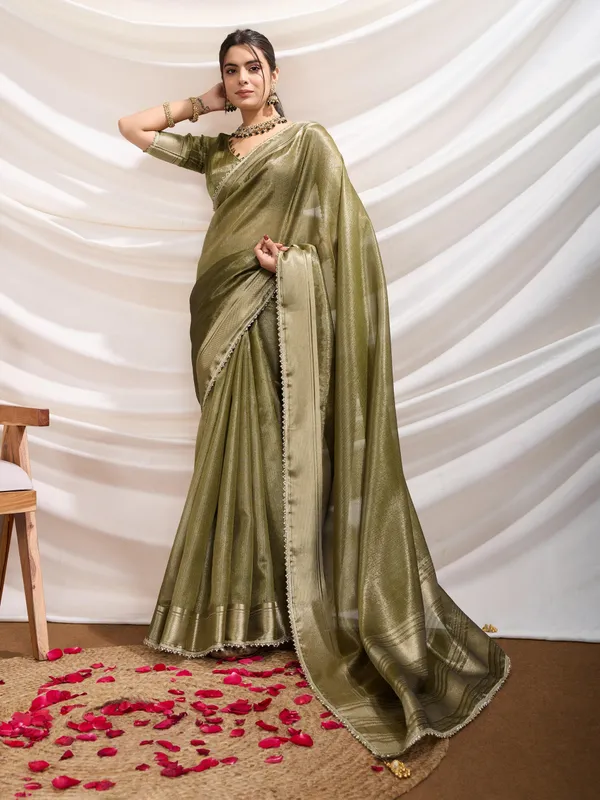 Rich_Henna_Green_with_radiant_gold_Infused_Tissue_Linen_Saree_For_Women