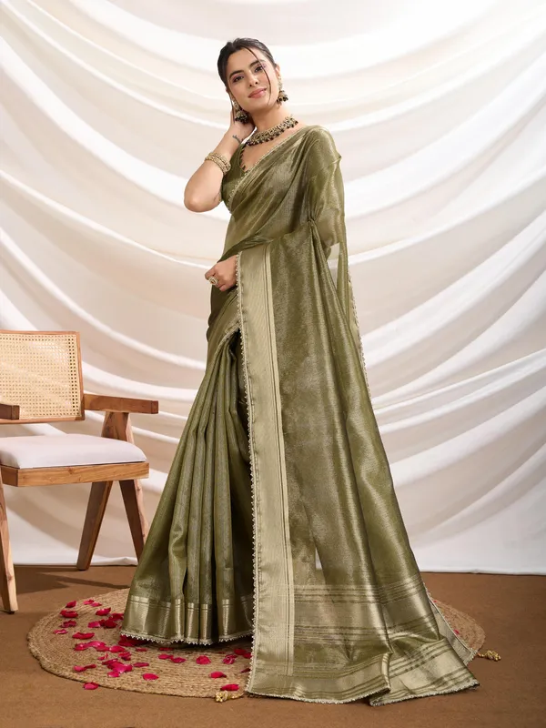 Rich_Henna_Green_with_radiant_gold_Infused_Tissue_Linen_Saree_For_Women