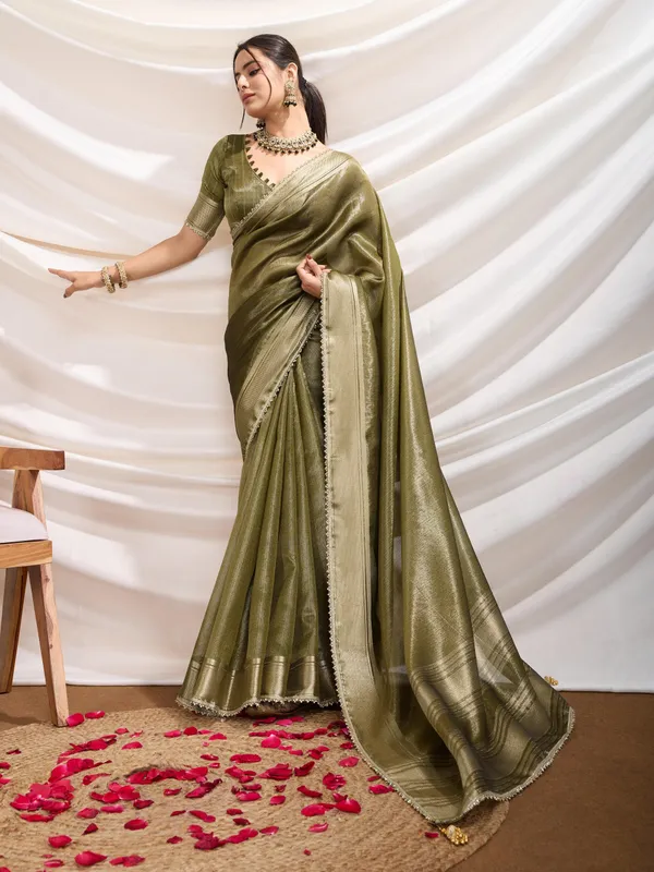 Rich_Henna_Green_with_radiant_gold_Infused_Tissue_Linen_Saree_For_Women