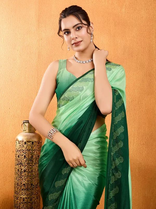 Mint_&_Bottle_Green_Shaded_Chinnon_With_Swarovski_Diamond_Work_Saree_For_Women