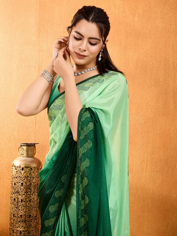 Mint_&_Bottle_Green_Shaded_Chinnon_With_Swarovski_Diamond_Work_Saree_For_Women