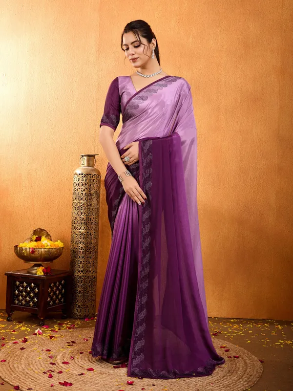 Dual-tone_Of_Lavender_And_Deep_Purple_Chinnon_With_Swarovski_Diamond_Work_Saree.