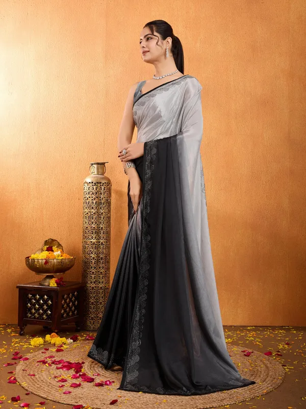 Black_&_Smoky_Grey_Shaded_Chinnon_With_Swarovski_Diamond_Work_Saree_For_Women