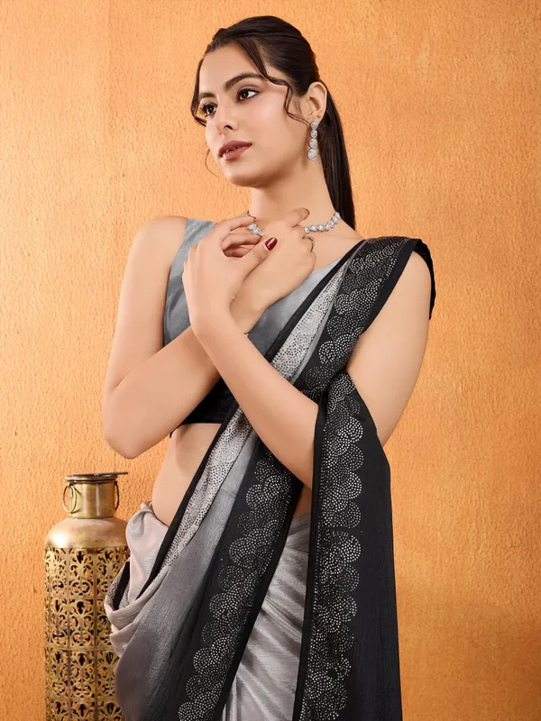 Black_&_Smoky_Grey_Shaded_Chinnon_With_Swarovski_Diamond_Work_Saree_For_Women