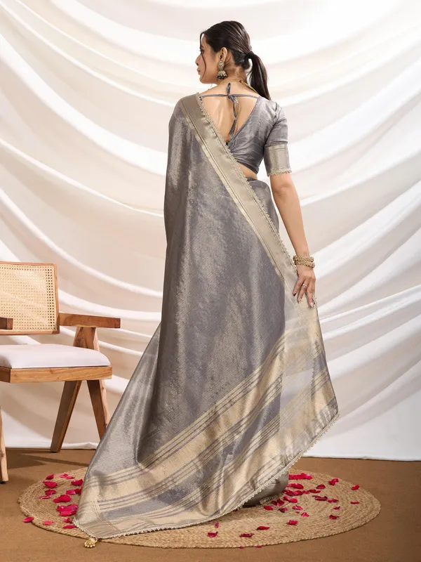 Grey_Radiant_Infused_Tissue_Linen_In_Slate_Gray_Saree_For_Women