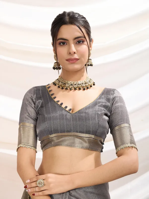Grey_Radiant_Infused_Tissue_Linen_In_Slate_Gray_Saree_For_Women