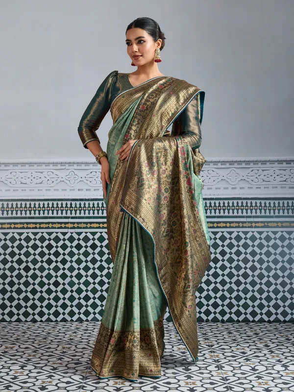 Sage_Green_&_Antique_Gold_Kanjivaram_Mul_Silk_Meenakari_Saree