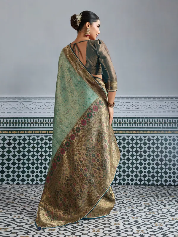 Sage_Green_&_Antique_Gold_Kanjivaram_Mul_Silk_Meenakari_Saree