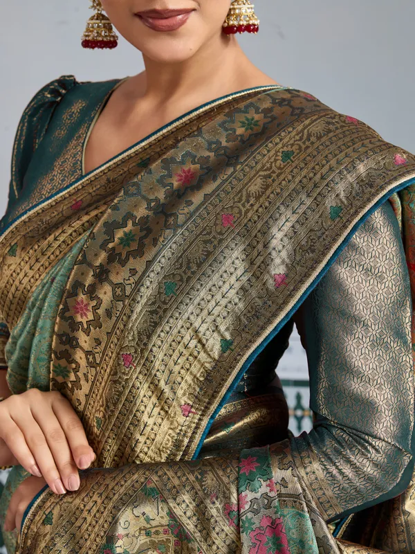 Sage_Green_&_Antique_Gold_Kanjivaram_Mul_Silk_Meenakari_Saree
