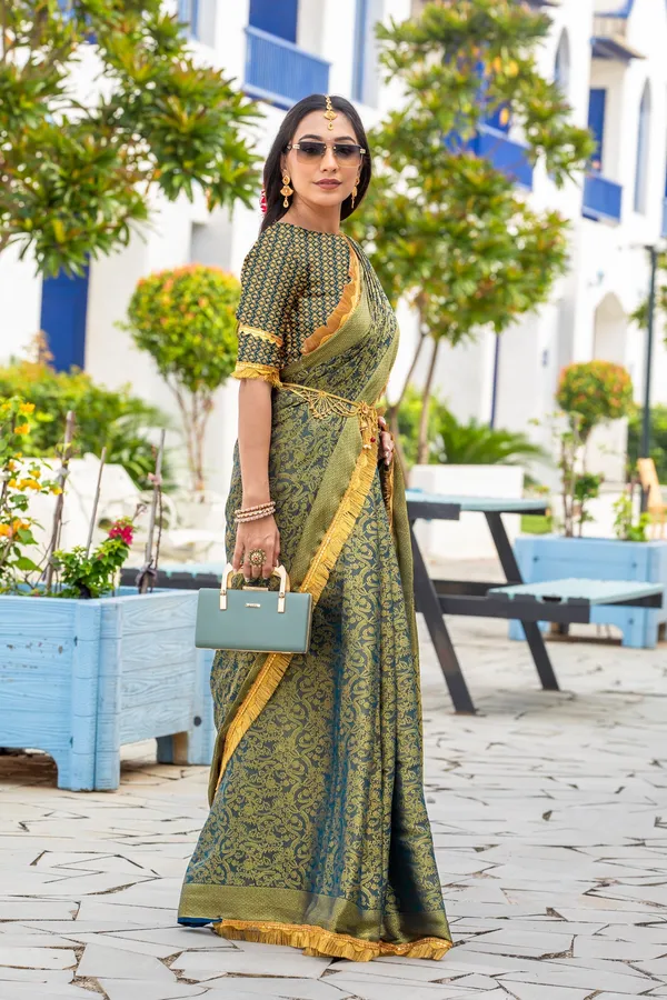 Royal_Green_&_Gold_Mysore_Brocade_Silk_With_Triple_Jari_Weaving_&_Dual_Lace_Work_Saree_For_Women