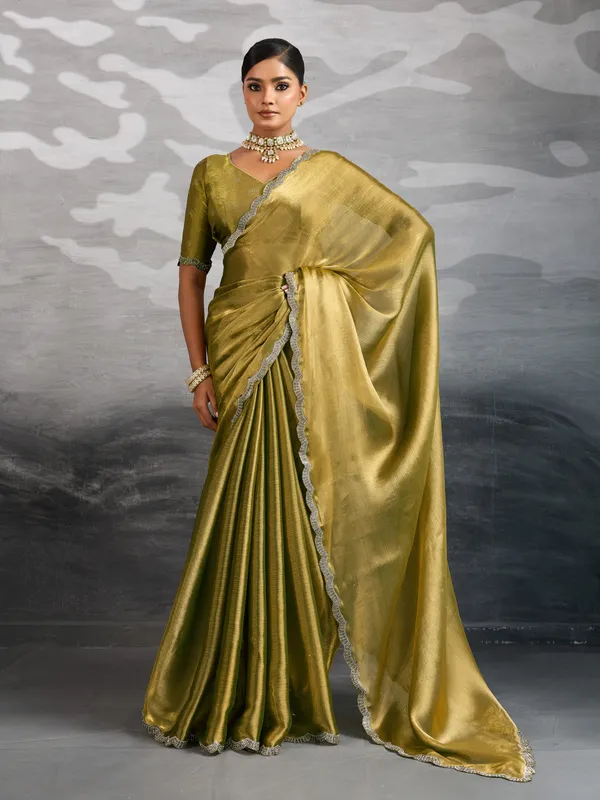 Elegant_Olive_Green_Chiffon_Saree_with_Zarkan_Border