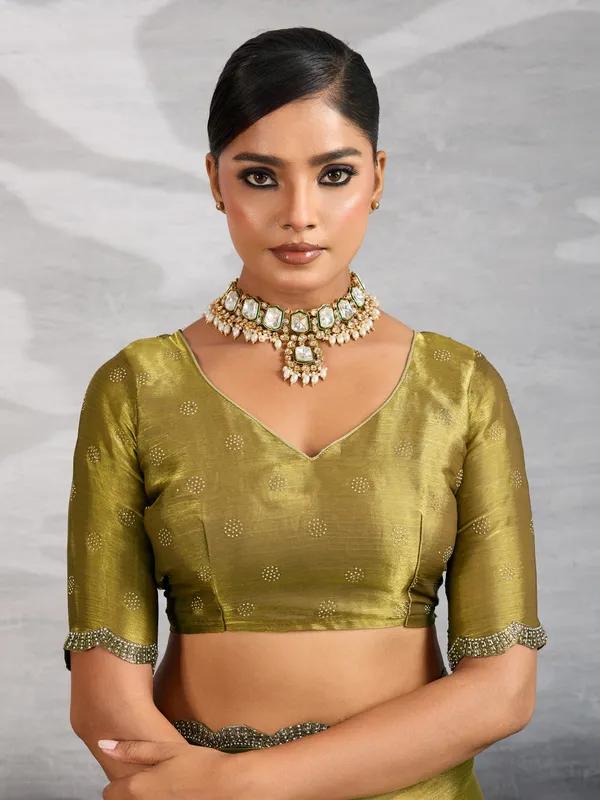 Elegant_Olive_Green_Chiffon_Saree_with_Zarkan_Border
