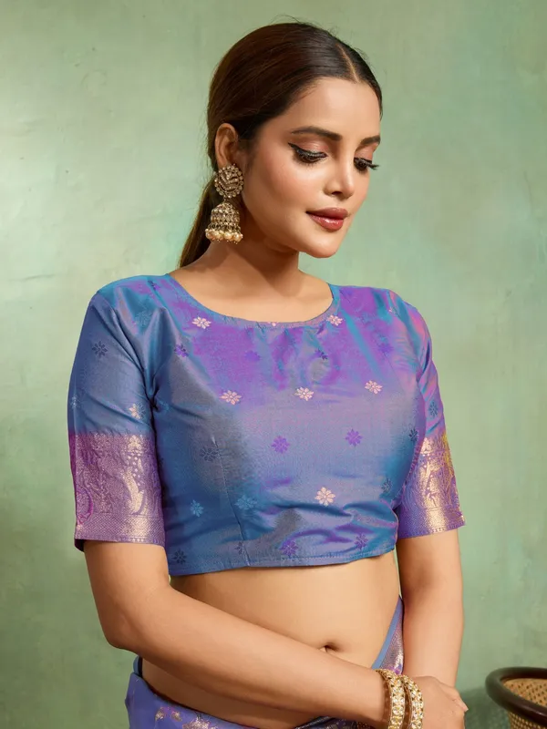 Turquoise_Blue_&_Purple_Banarasi_Silk_Saree_with_Silver_Zari_Detailing