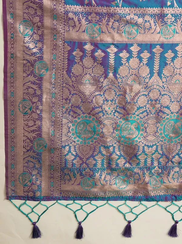 Turquoise_Blue_&_Purple_Banarasi_Silk_Saree_with_Silver_Zari_Detailing