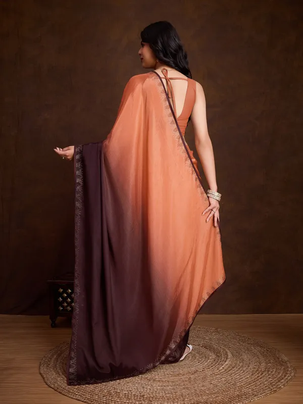 Pastel_Orange_&_Deep_Brown_Dual-Shaded_Swarovski_Chinon_Saree_with_Glossy_Finish