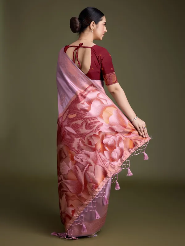 Pink_&_Red_Shiny_Soft_Banarasi_Silk_With_Fancy_Digital_Woven_Pallu_&_Maroon_Blouse_Saree_For_Women