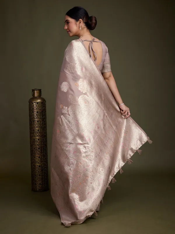 Dusty-Beige_Shiny_Vanilla_Cream_Soft_Silk_With_Silver_&_Meenakari_Zari_Saree_For_Women